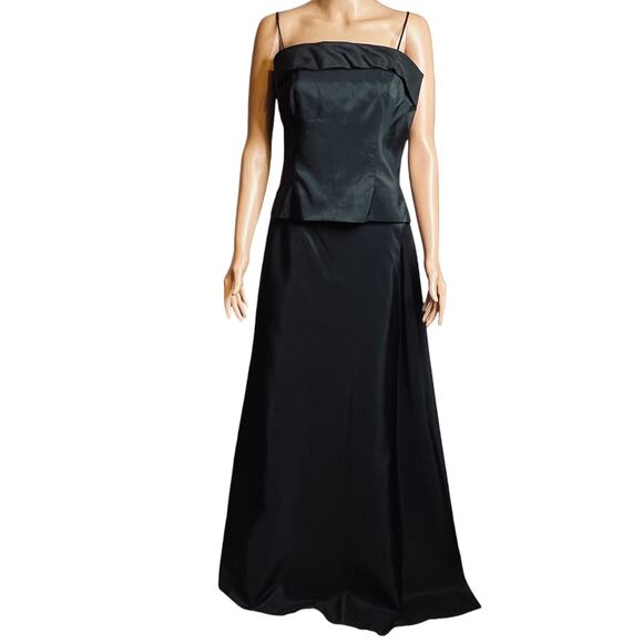 Bill Levkoff Vtg Black Iridescent Taffeta 2 Pc Top Skirt Formal Evening Dress 12 - Picture 1 of 12
